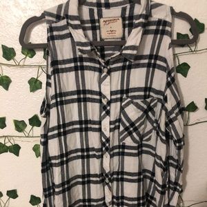 Open Shoulder Flannel Blouse